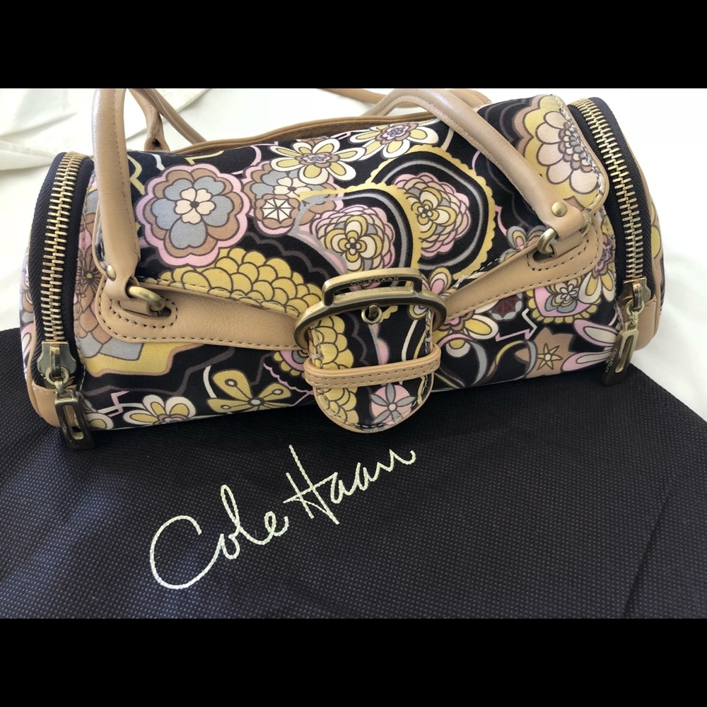 Cole Haan Floral Bag with Leather Trim & Brushed Gold Hardware